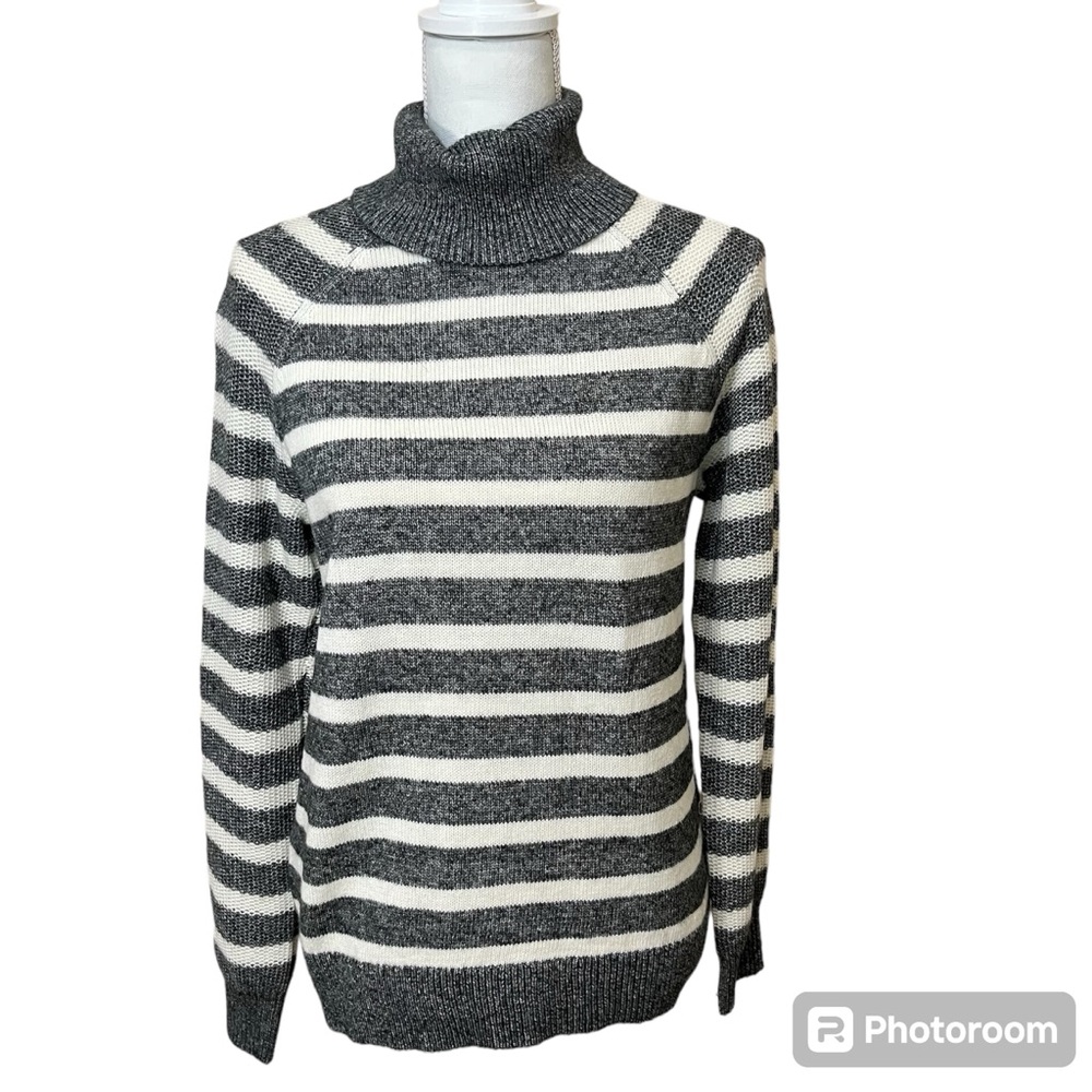 LOFT Striped Turtleneck Sweater - Cotton Acrylic Blend